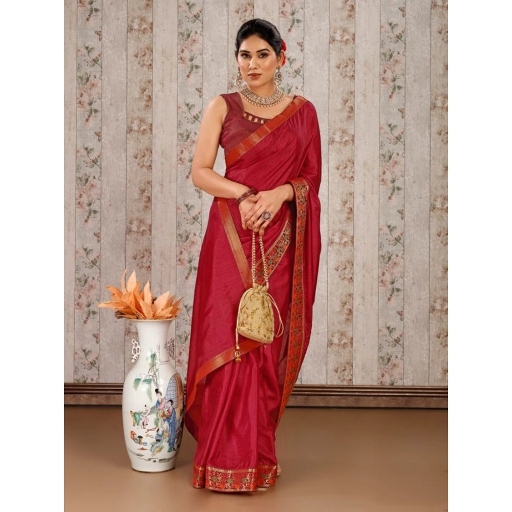 Shopper Beast Women's Vichitra Swiroshki Butta Saree With Unstitched Blouse (Maroon, 5-6 Mtrs)