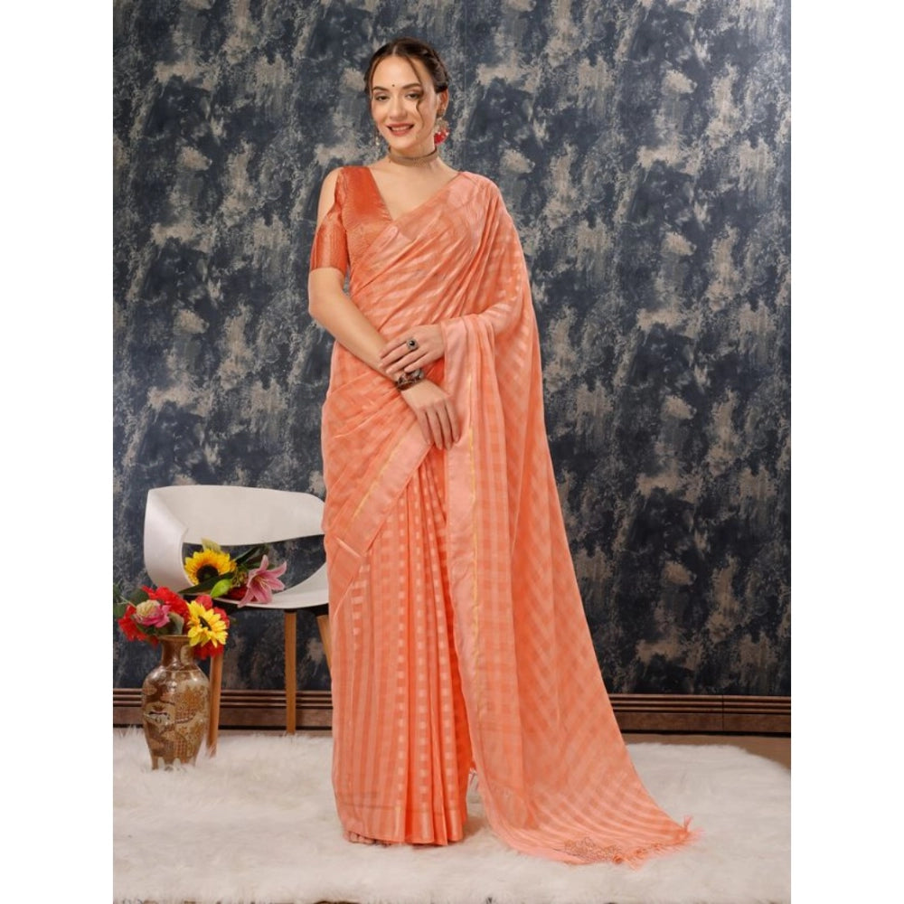 Shopper Beast Women's Chiffon Fabric Line Saree With Unstitched Blouse (Peach, 5-6 Mtrs)