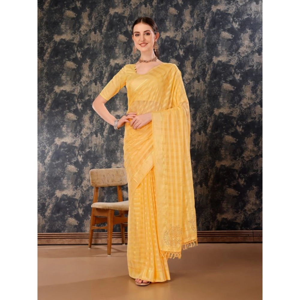 Shopper Beast Women's Chiffon Fabric Line Saree With Unstitched Blouse (Yellow, 5-6 Mtrs)