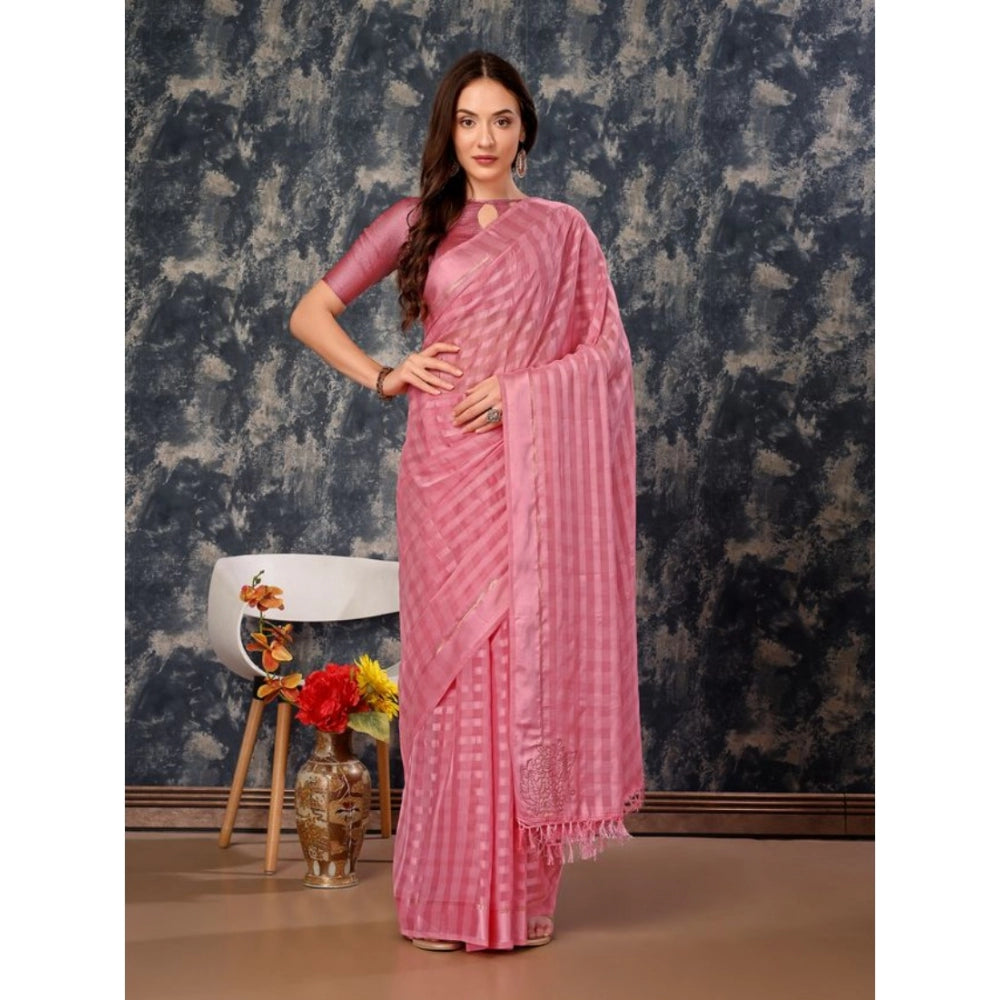 Shopper Beast Women's Chiffon Fabric Line Saree With Unstitched Blouse (Pink, 5-6 Mtrs)