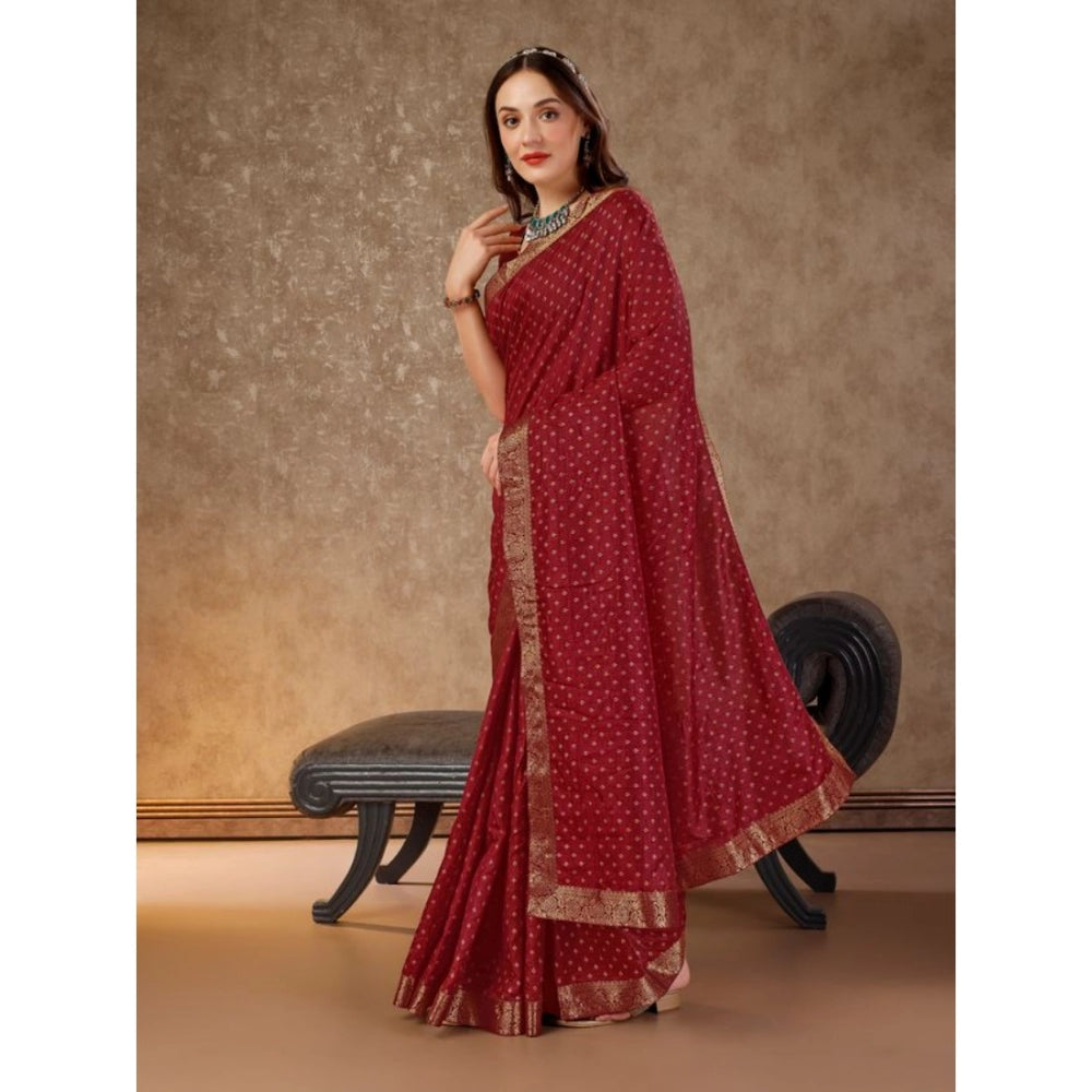 Shopper Beast Women's Vichitra Bandhani Saree With Unstitched Blouse (Maroon, 5-6 Mtrs)