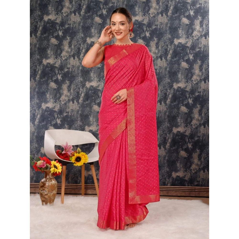 Shopper Beast Women's Vichitra Bandhani Saree With Unstitched Blouse (Pink, 5-6 Mtrs)