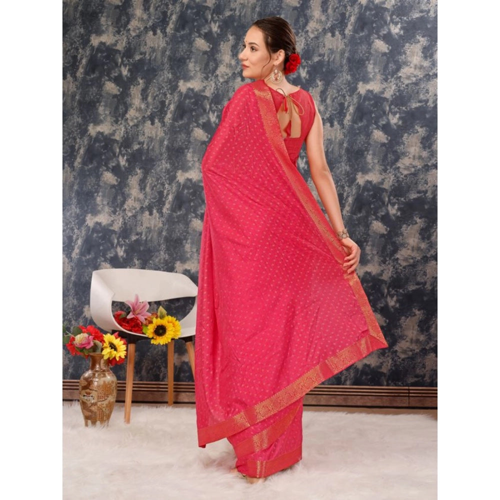 Shopper Beast Women's Vichitra Bandhani Saree With Unstitched Blouse (Pink, 5-6 Mtrs)