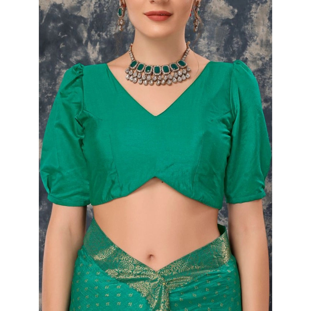 Shopper Beast Women's Vichitra Bandhani Saree With Unstitched Blouse (Rama Green, 5-6 Mtrs)