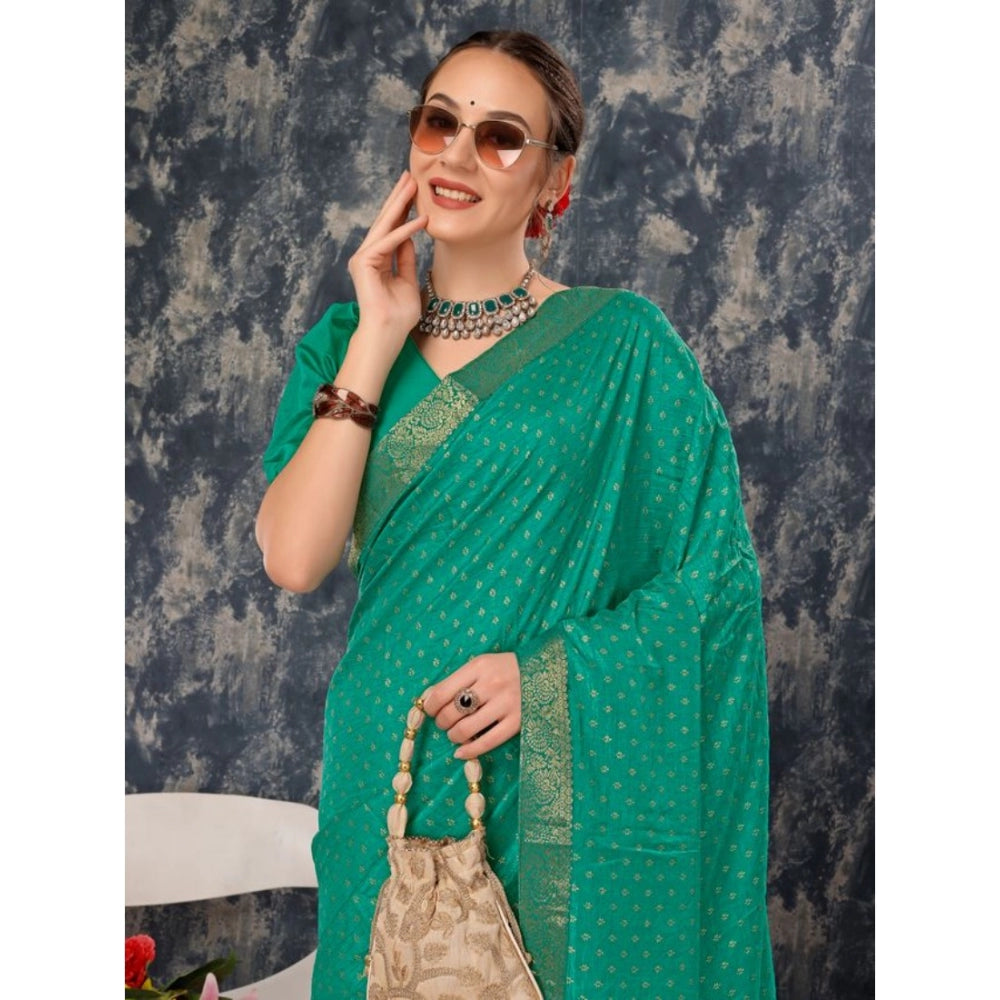 Shopper Beast Women's Vichitra Bandhani Saree With Unstitched Blouse (Rama Green, 5-6 Mtrs)