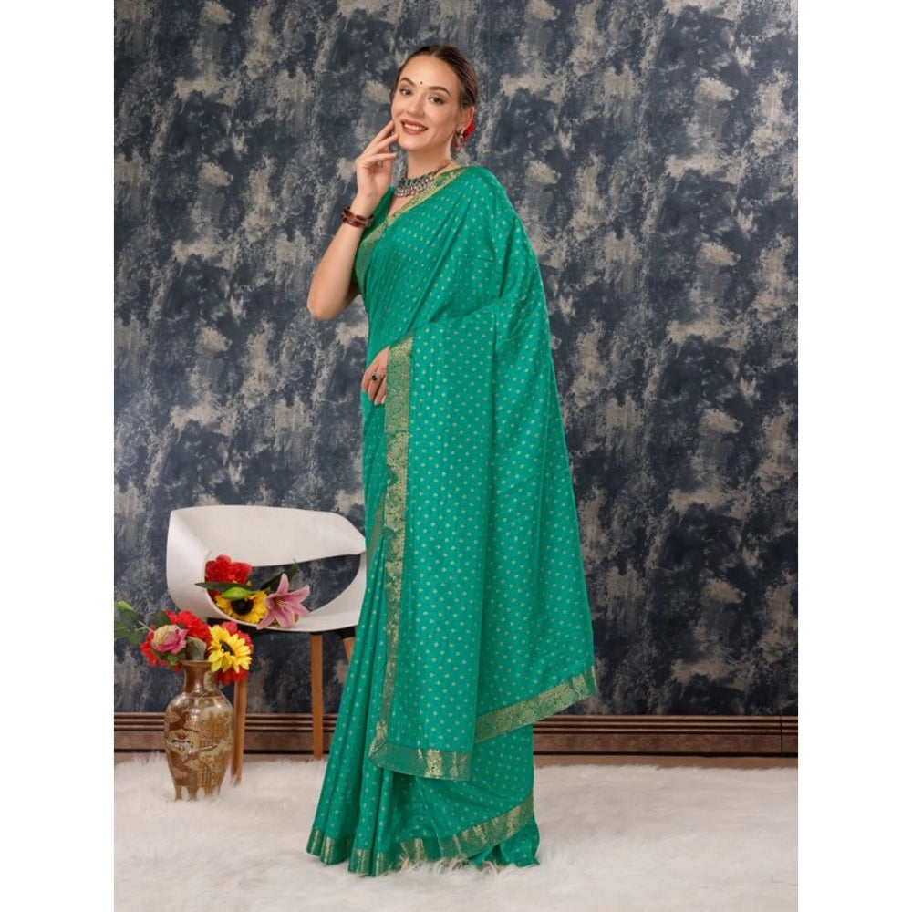 Shopper Beast Women's Vichitra Bandhani Saree With Unstitched Blouse (Rama Green, 5-6 Mtrs)