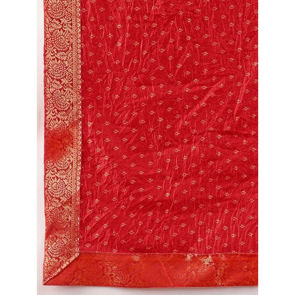 Shopper Beast Women's Vichitra Bandhani Saree With Unstitched Blouse (Red, 5-6 Mtrs)