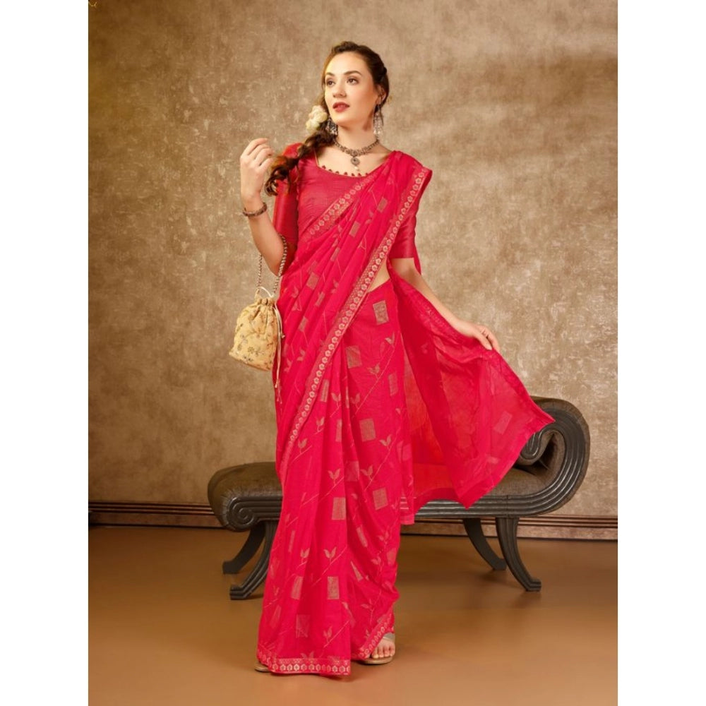 Shopper Beast Women's Zomto Patta Chiffon Saree With Unstitched Blouse (Pink, 5-6 Mtrs)