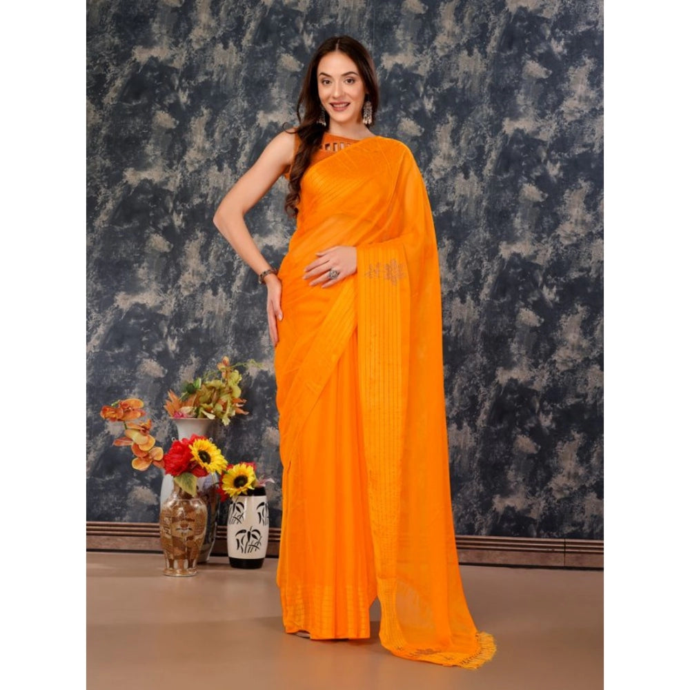 Shopper Beast Women's Chiffon Fabric Plain Saree With Unstitched Blouse (Yellow, 5-6 Mtrs)