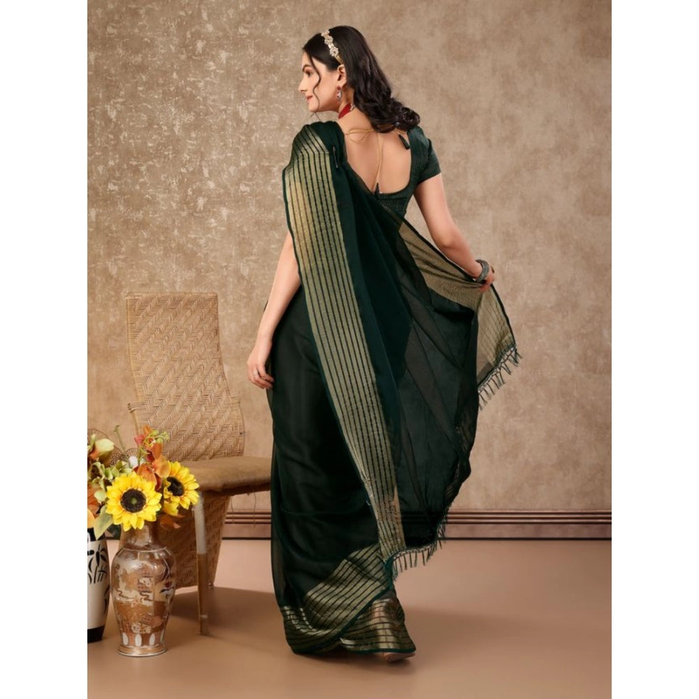 Shopper Beast Women's Chiffon Fabric Plain Saree With Unstitched Blouse (Green, 5-6 Mtrs)