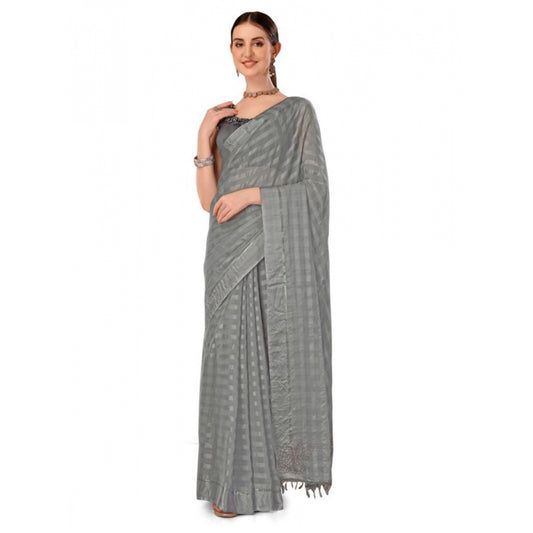 Shopper Beast Women's Chiffon Fabric Line Saree With Unstitched Blouse (Grey, 5-6 Mtrs)