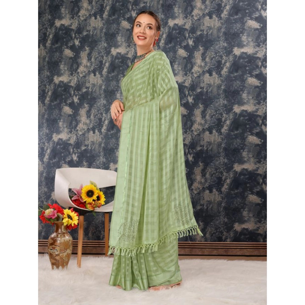 Shopper Beast Women's Chiffon Fabric Line Saree With Unstitched Blouse (Green, 5-6 Mtrs)