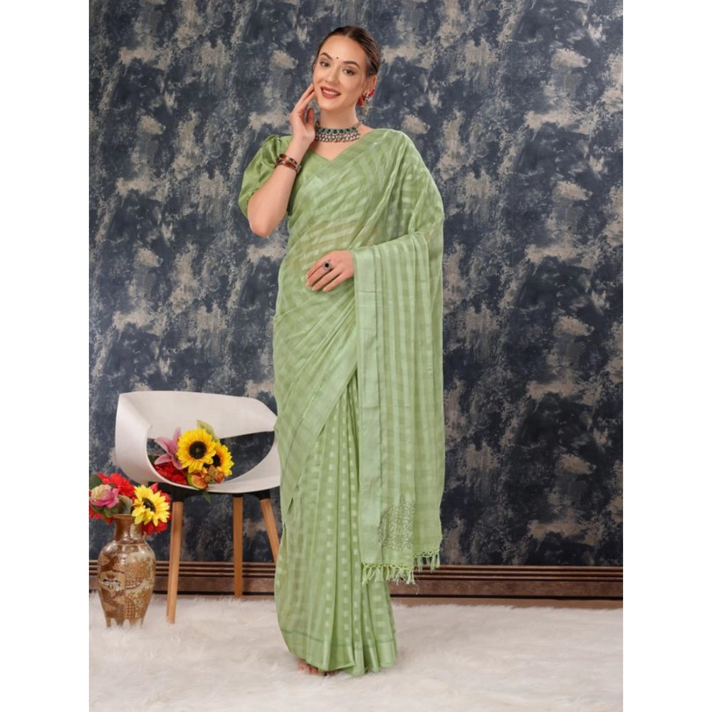 Shopper Beast Women's Chiffon Fabric Line Saree With Unstitched Blouse (Green, 5-6 Mtrs)