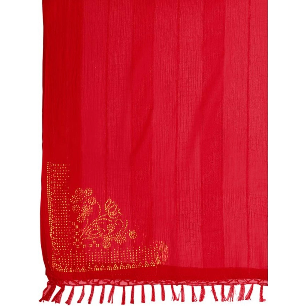 Shopper Beast Women's Chiffon Fabric Line Saree With Unstitched Blouse (Red, 5-6 Mtrs)