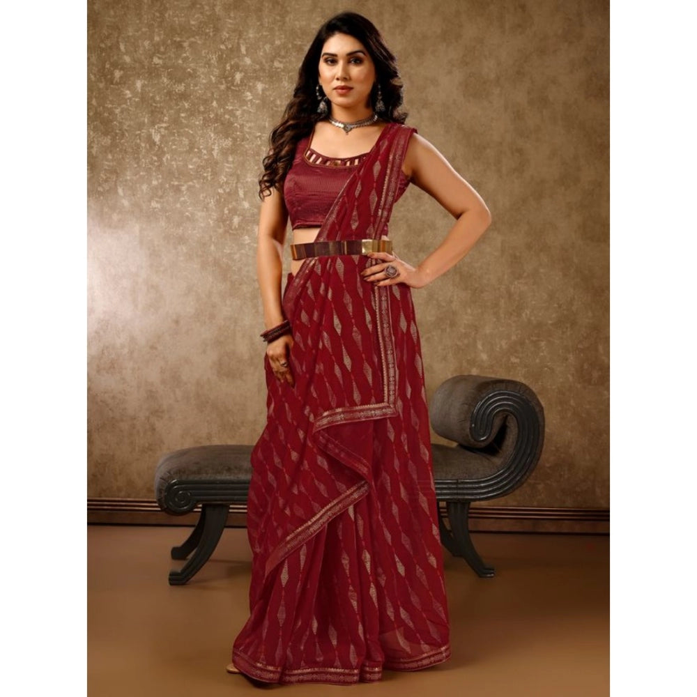 Shopper Beast Women's Zomto Laheriya Saree With Unstitched Blouse (Maroon, 5-6 Mtrs)