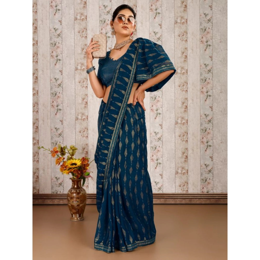 Shopper Beast Women's Zomto Laheriya Saree With Unstitched Blouse (Blue, 5-6 Mtrs)