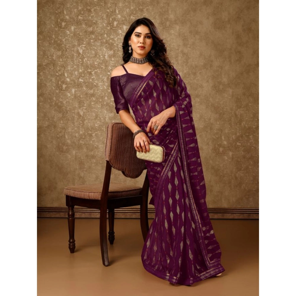 Shopper Beast Women's Zomto Laheriya Saree With Unstitched Blouse (Wine, 5-6 Mtrs)