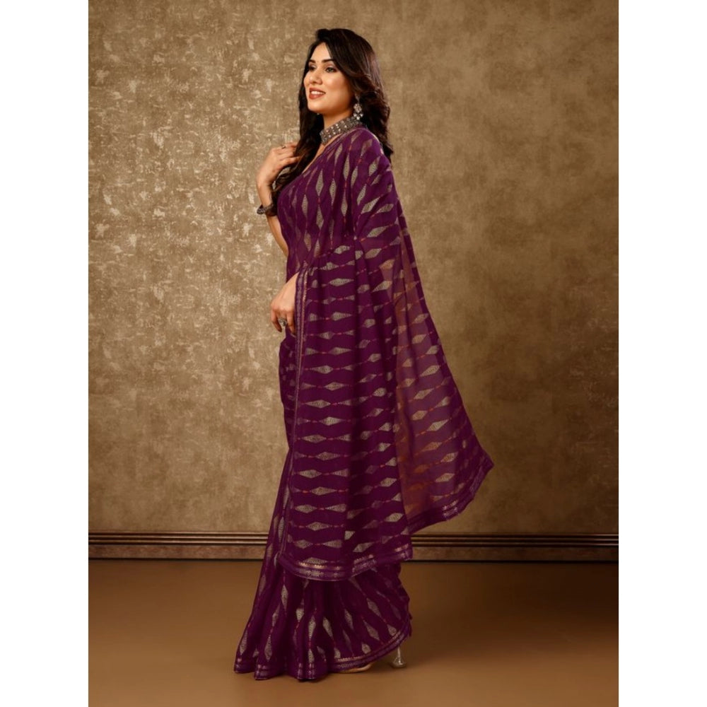 Shopper Beast Women's Zomto Laheriya Saree With Unstitched Blouse (Wine, 5-6 Mtrs)