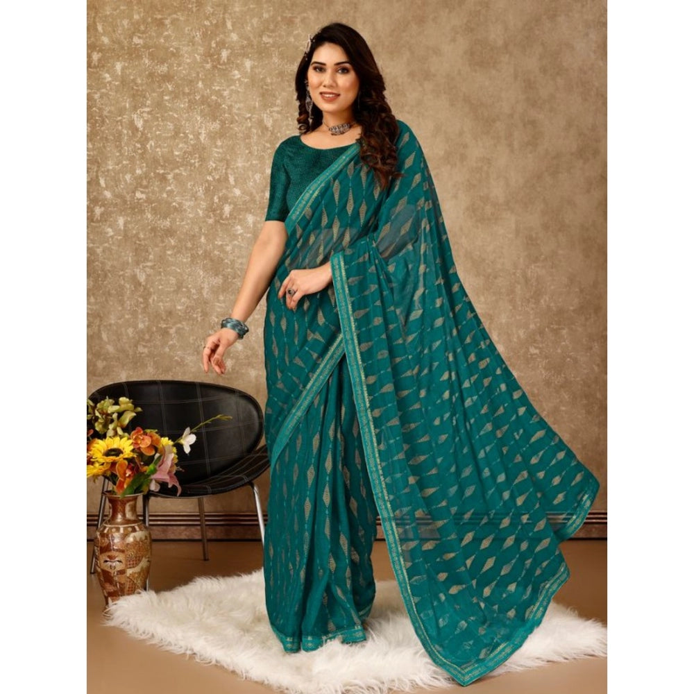 Shopper Beast Women's Zomto Laheriya Saree With Unstitched Blouse (Teal Blue, 5-6 Mtrs)