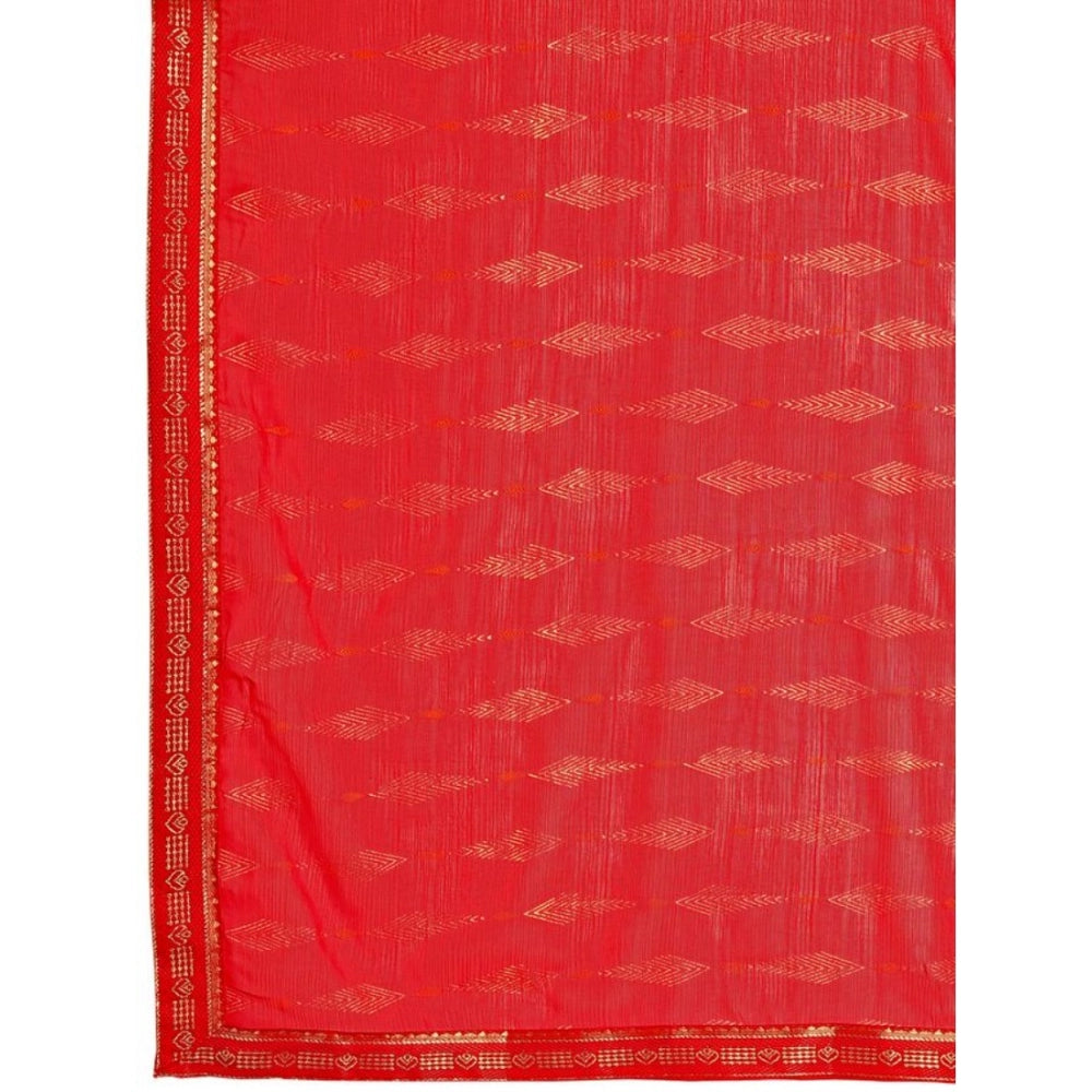 Shopper Beast Women's Zomto Laheriya Saree With Unstitched Blouse (Red, 5-6 Mtrs)