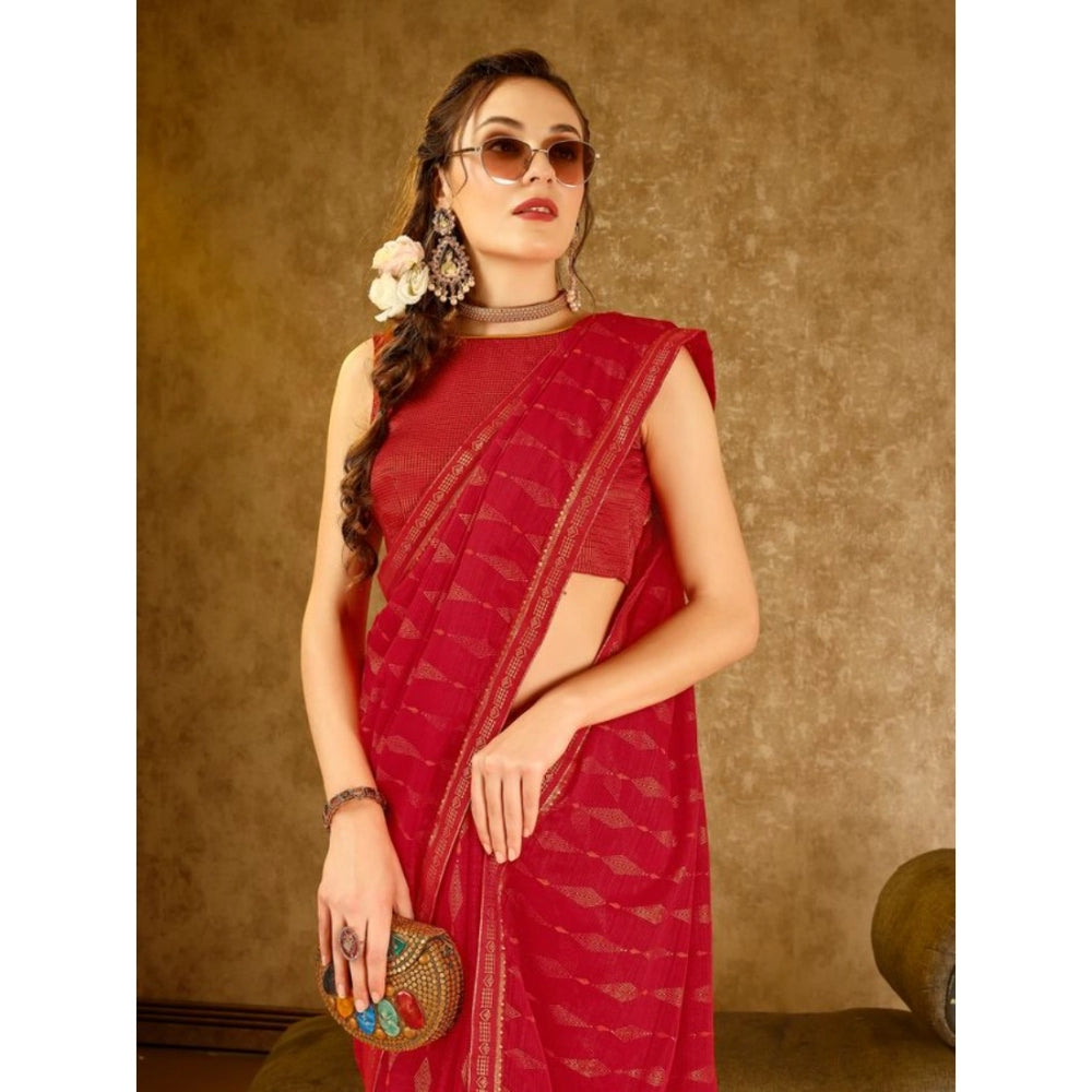 Shopper Beast Women's Zomto Laheriya Saree With Unstitched Blouse (Red, 5-6 Mtrs)