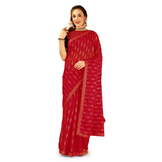 Shopper Beast Women's Zomto Laheriya Saree With Unstitched Blouse (Red, 5-6 Mtrs)