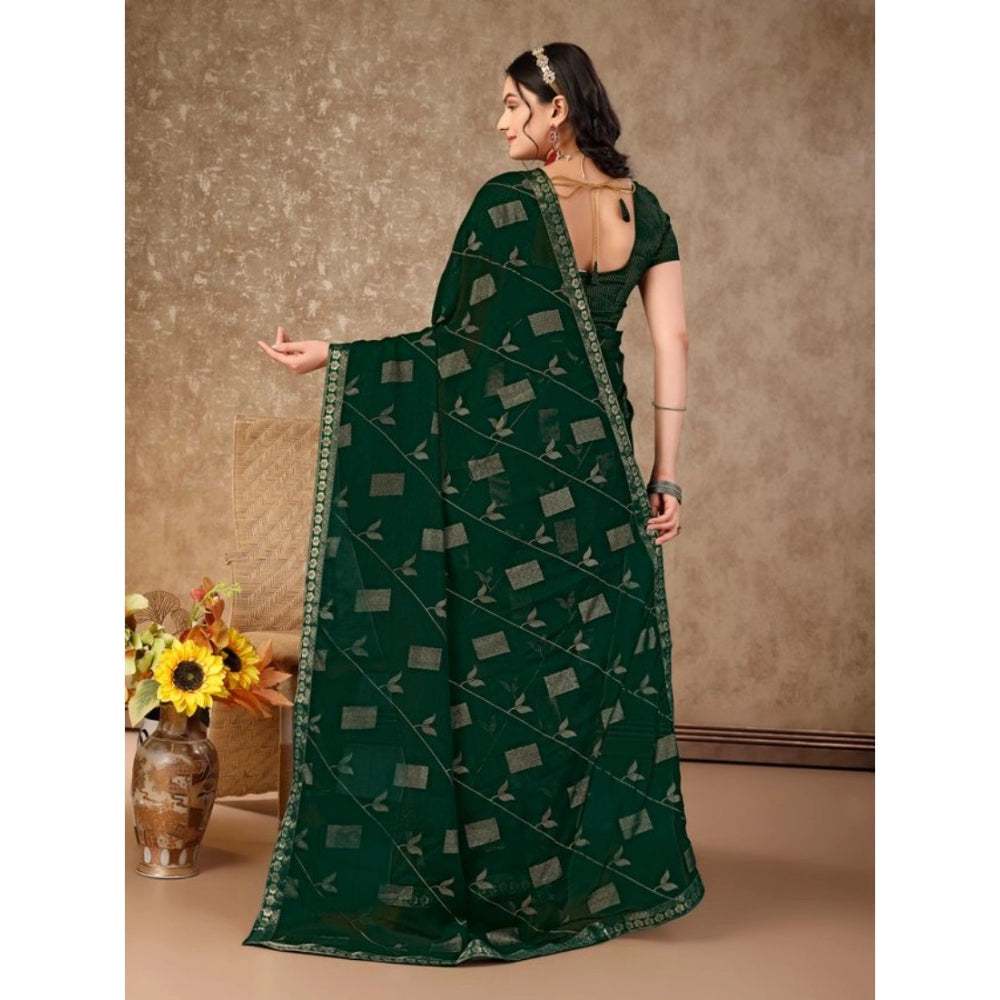 Shopper Beast Women's Zomto Patta Chiffon Saree With Unstitched Blouse (Green, 5-6 Mtrs)