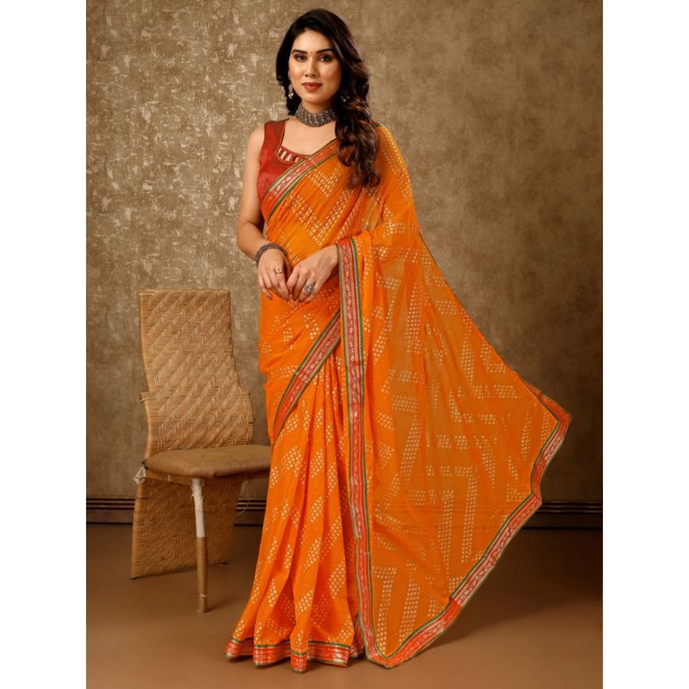 Shopper Beast Women's Zomto Zig Zag Saree With Unstitched Blouse (Yellow, 5-6 Mtrs)