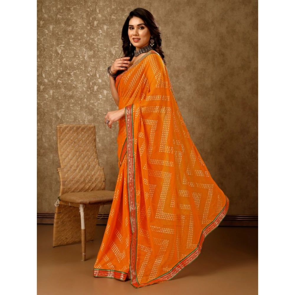 Shopper Beast Women's Zomto Zig Zag Saree With Unstitched Blouse (Yellow, 5-6 Mtrs)