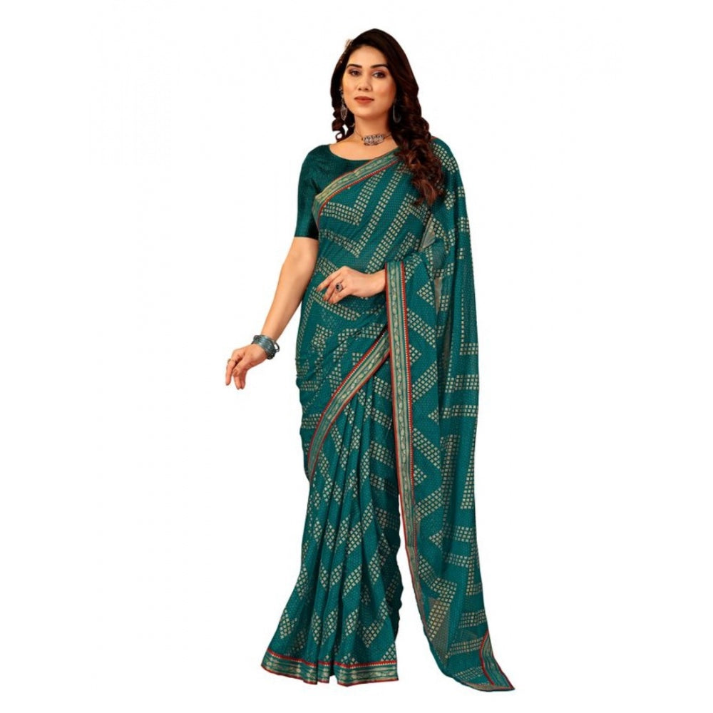 Shopper Beast Women's Zomto Zig Zag Saree With Unstitched Blouse (Teal Blue, 5-6 Mtrs)