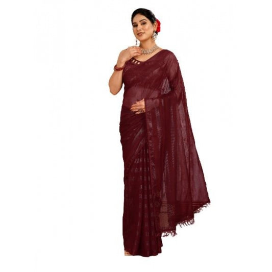 Shopper Beast Women's Chiffon Fabric Line Saree With Unstitched Blouse (Maroon, 5-6 Mtrs)