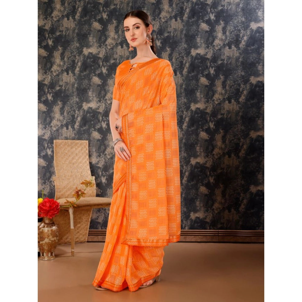 Shopper Beast Women's Zomto Cheked Saree With Unstitched Blouse (Orange, 5-6 Mtrs)