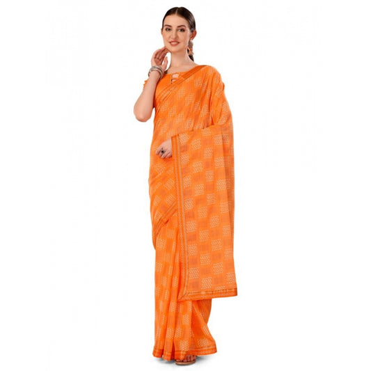 Shopper Beast Women's Zomto Cheked Saree With Unstitched Blouse (Orange, 5-6 Mtrs)