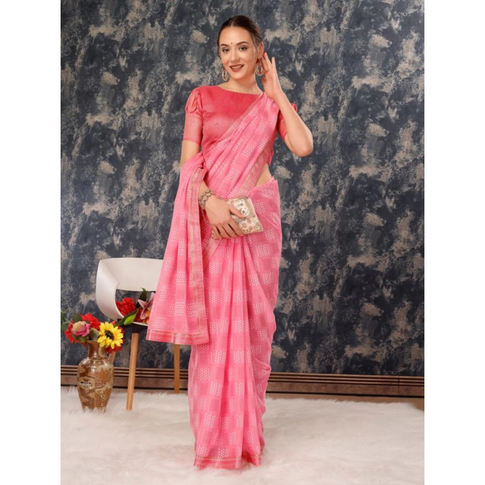 Shopper Beast Women's Zomto Cheked Saree With Unstitched Blouse (Pink, 5-6 Mtrs)