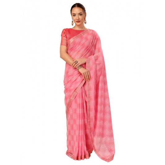 Shopper Beast Women's Zomto Cheked Saree With Unstitched Blouse (Pink, 5-6 Mtrs)