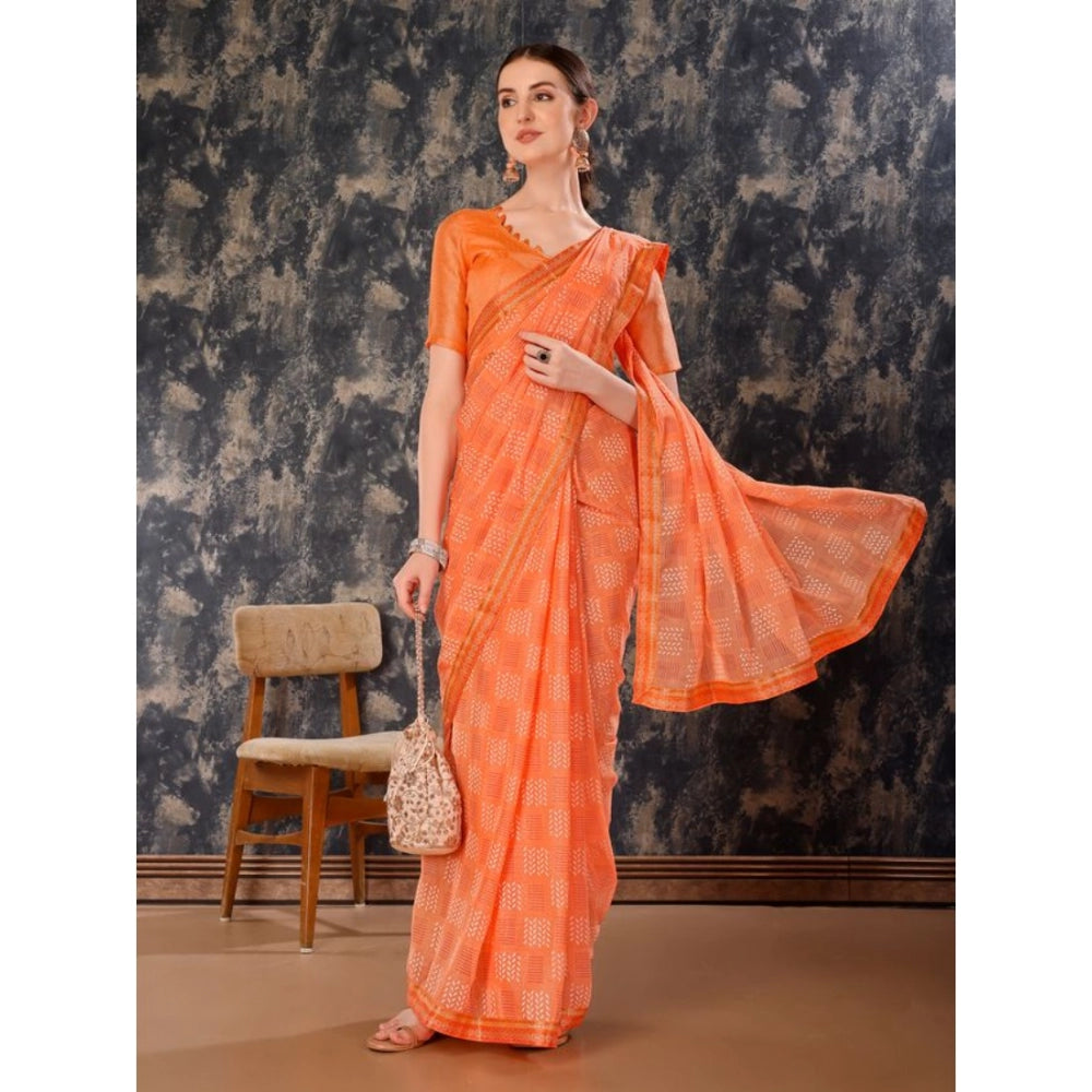 Shopper Beast Women's Zomto Cheked Saree With Unstitched Blouse (Peach, 5-6 Mtrs)