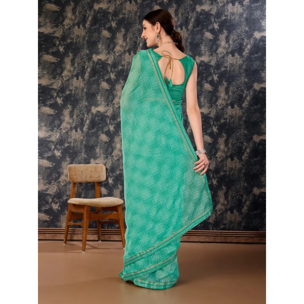 Shopper Beast Women's Zomto Cheked Saree With Unstitched Blouse (Rama Green, 5-6 Mtrs)