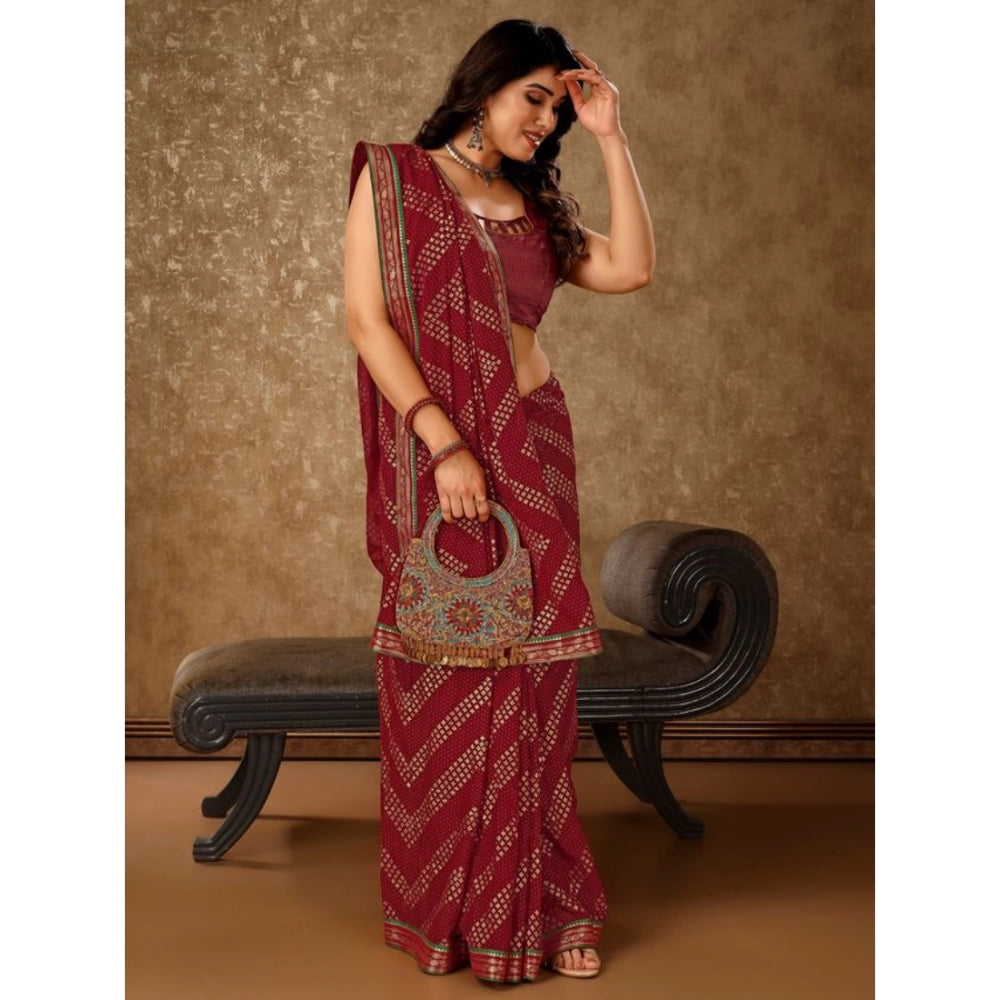 Shopper Beast Women's Zomto Zig Zag Saree With Unstitched Blouse (Maroon, 5-6 Mtrs)