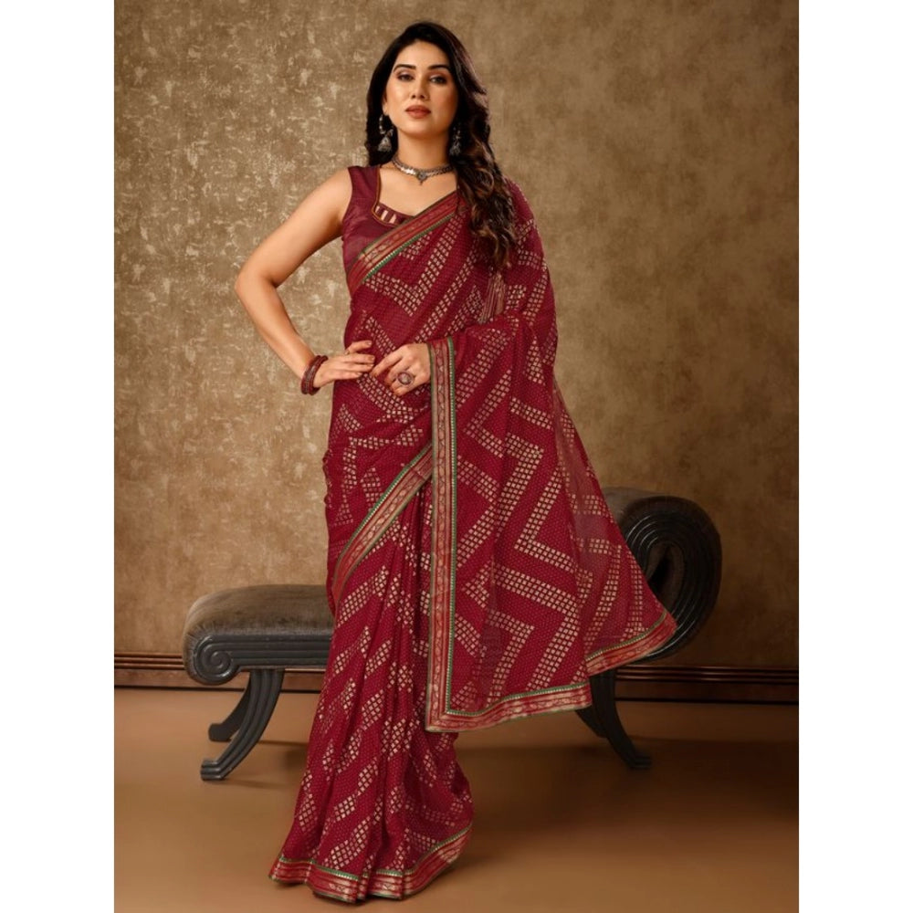 Shopper Beast Women's Zomto Zig Zag Saree With Unstitched Blouse (Maroon, 5-6 Mtrs)