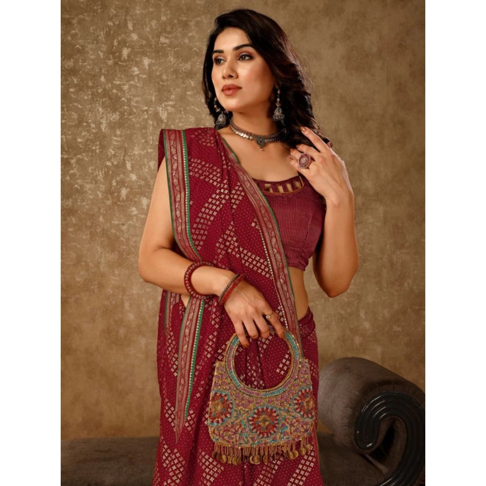 Shopper Beast Women's Zomto Zig Zag Saree With Unstitched Blouse (Maroon, 5-6 Mtrs)