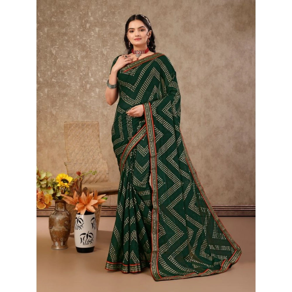 Shopper Beast Women's Zomto Zig Zag Saree With Unstitched Blouse (Green, 5-6 Mtrs)