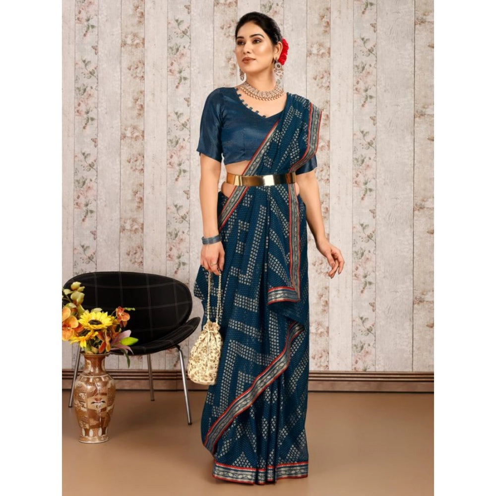 Shopper Beast Women's Zomto Zig Zag Saree With Unstitched Blouse (Blue, 5-6 Mtrs)