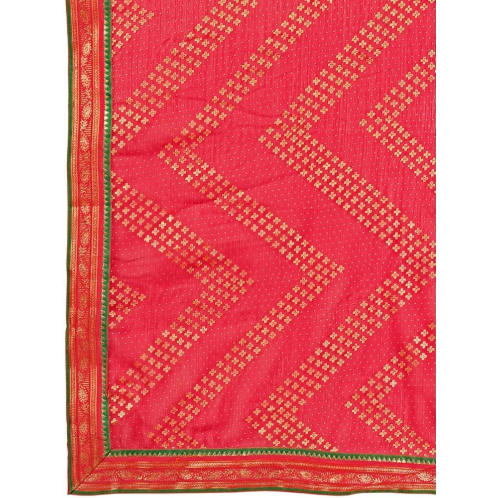 Shopper Beast Women's Zomto Zig Zag Saree With Unstitched Blouse (Pink, 5-6 Mtrs)