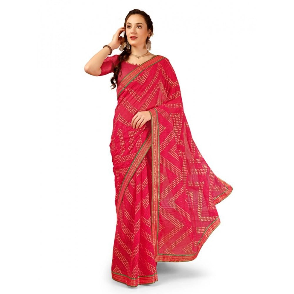 Shopper Beast Women's Zomto Zig Zag Saree With Unstitched Blouse (Pink, 5-6 Mtrs)