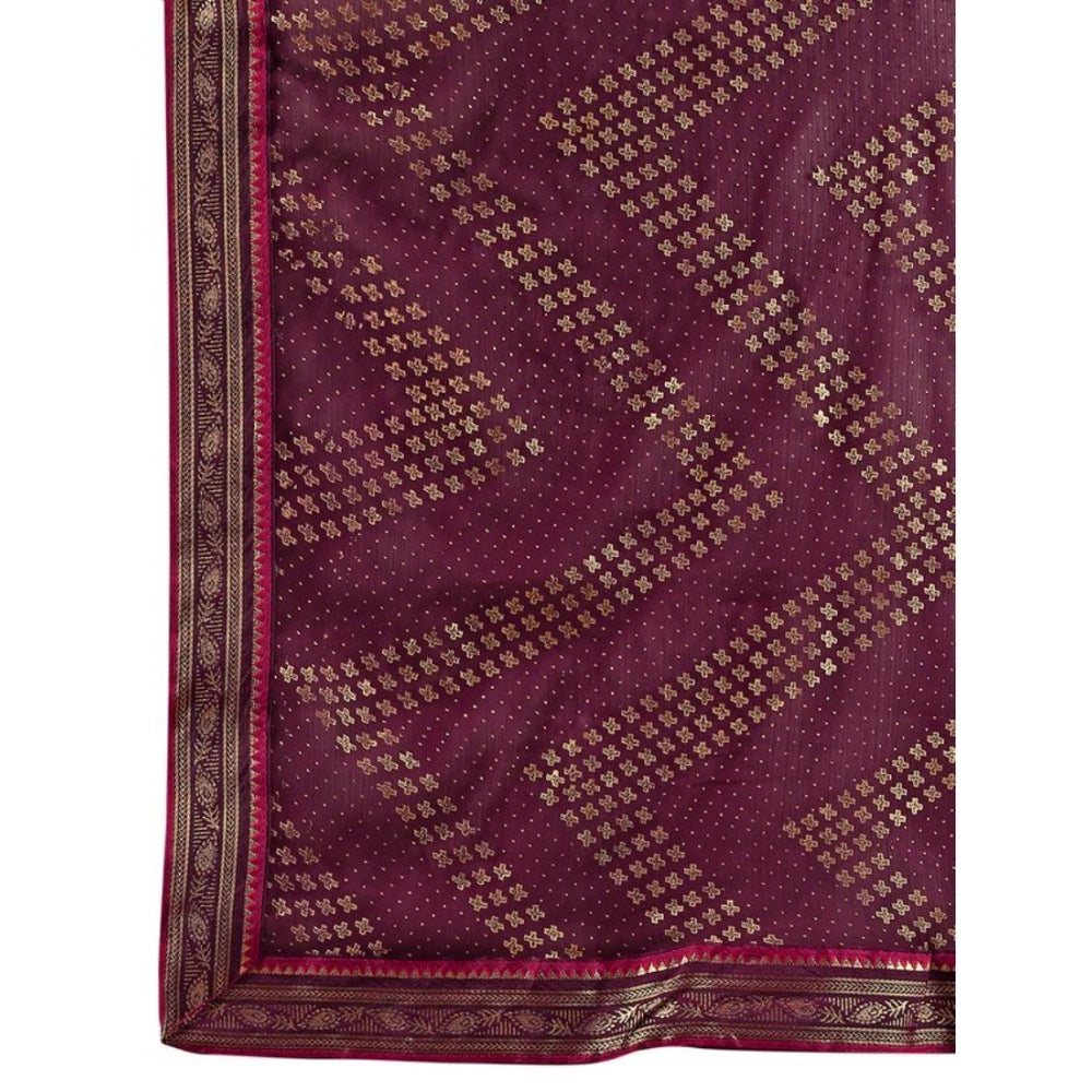 Shopper Beast Women's Zomto Zig Zag Saree With Unstitched Blouse (Wine, 5-6 Mtrs)