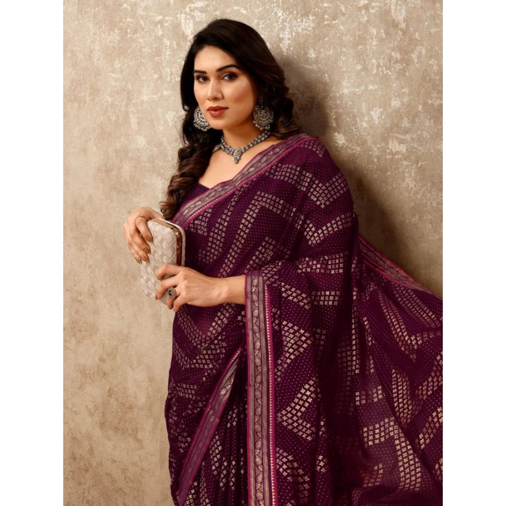 Shopper Beast Women's Zomto Zig Zag Saree With Unstitched Blouse (Wine, 5-6 Mtrs)