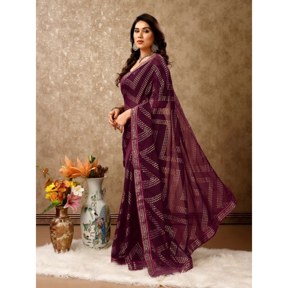 Shopper Beast Women's Zomto Zig Zag Saree With Unstitched Blouse (Wine, 5-6 Mtrs)