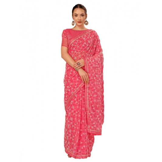 Shopper Beast Women's Zomto Printed Saree With Unstitched Blouse (Dark Pink, 5-6 Mtrs)