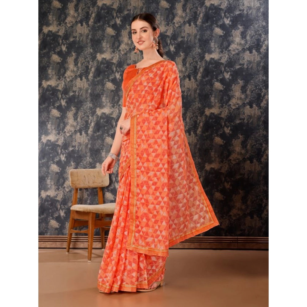 Shopper Beast Women's Zomto Printed Saree With Unstitched Blouse (Peach, 5-6 Mtrs)