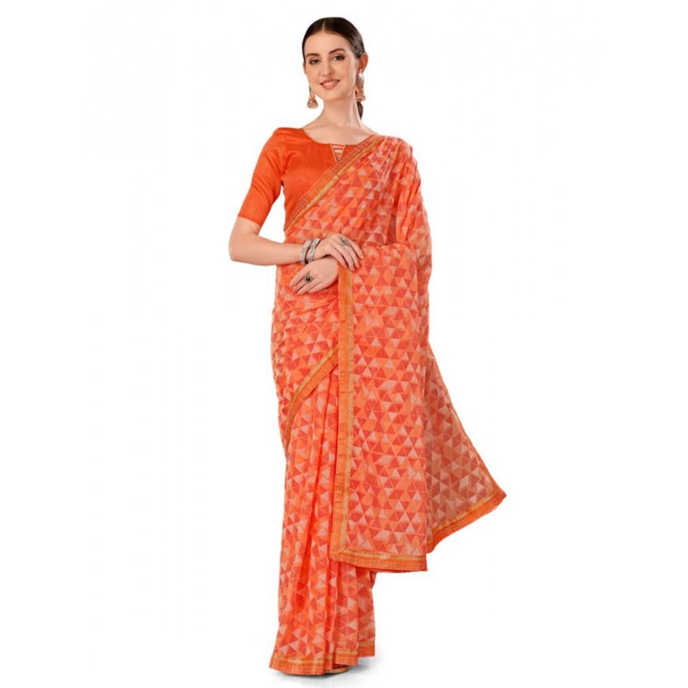 Shopper Beast Women's Zomto Printed Saree With Unstitched Blouse (Peach, 5-6 Mtrs)